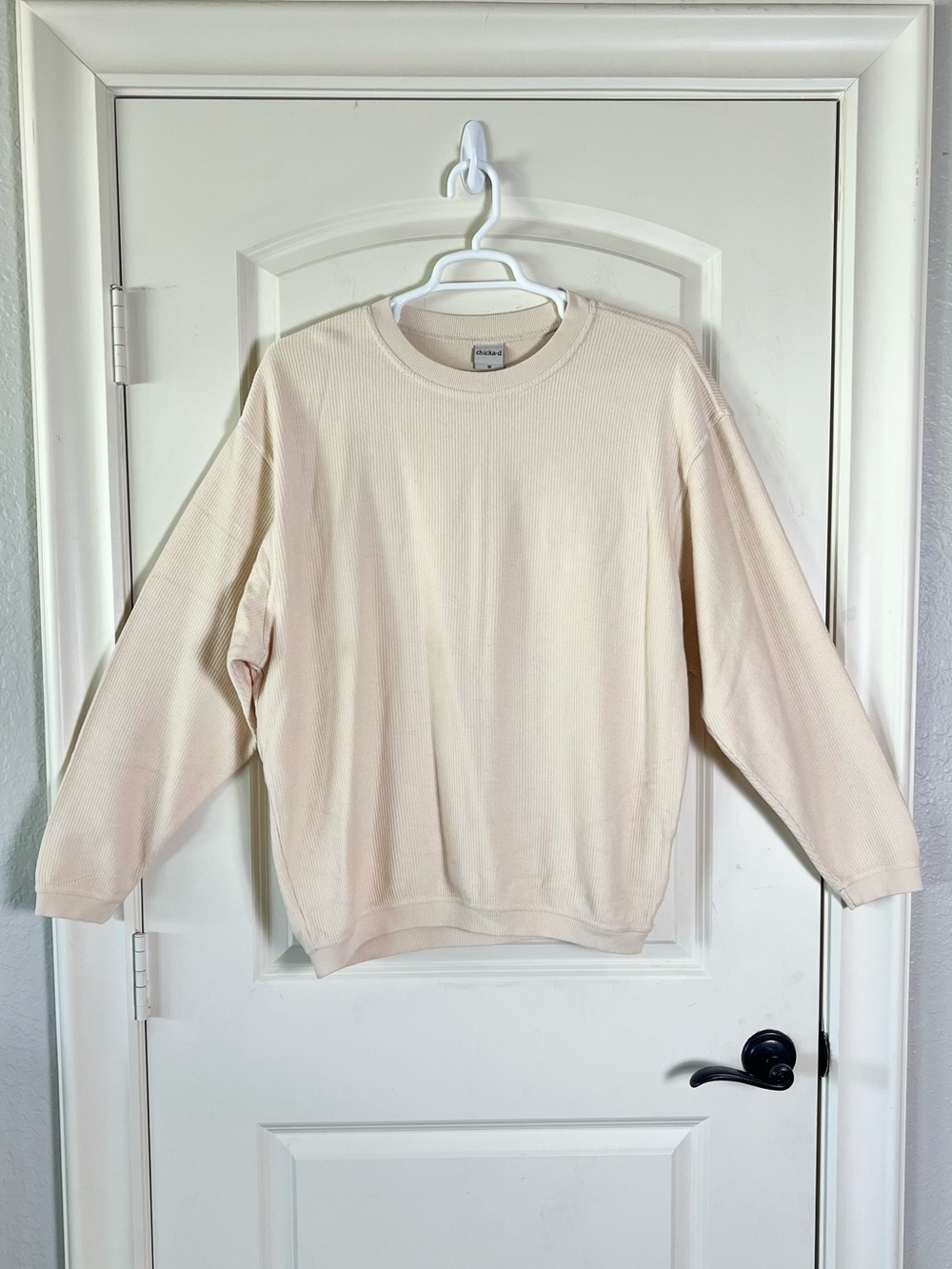Chicka-d The Lyne Corded Crew Sweatshirt Medium Cream Oversized Pullover NWOT